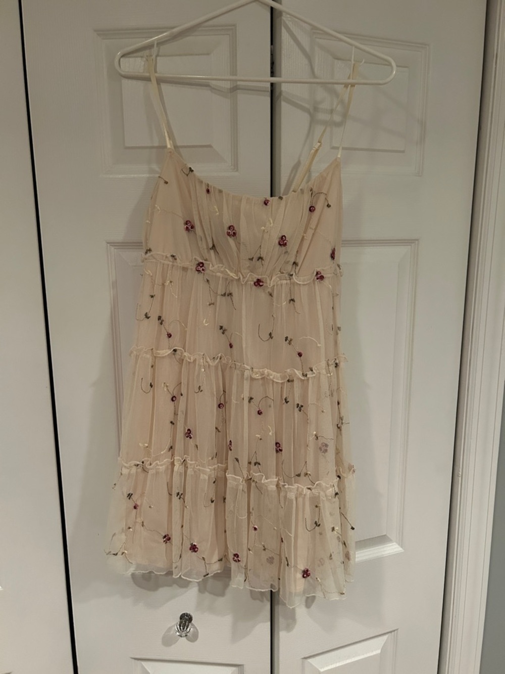 Cream Floral Mesh Babydoll Mini Dress
